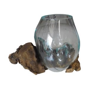 glass bowls on driftwood